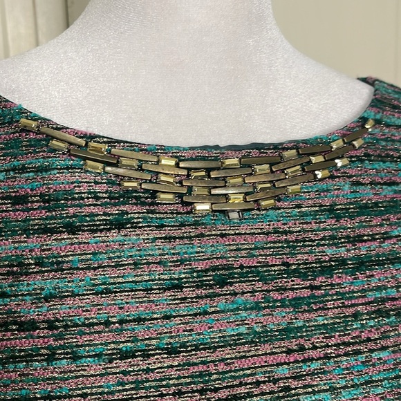 Laundry by Shelli Segal Women’s Sz 0 Tweed Sheath Dress Gold Tone Embellishment - Picture 4 of 14